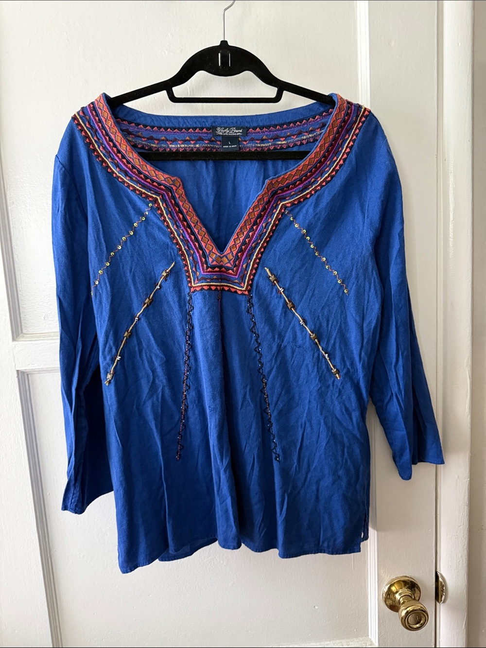 Lucky Brand Funky V-Neck Tunic 3/4 Sleeve